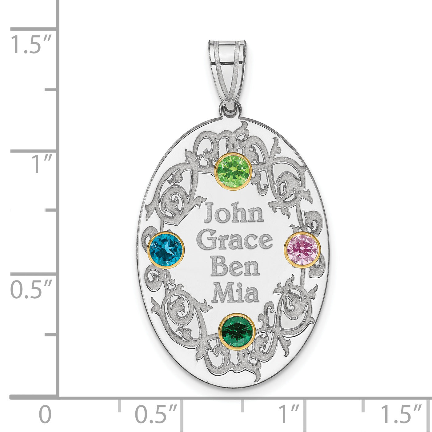 Sterling Silver Rhodium-plated/14k Bezel Crystal Family Pendant Secondary image