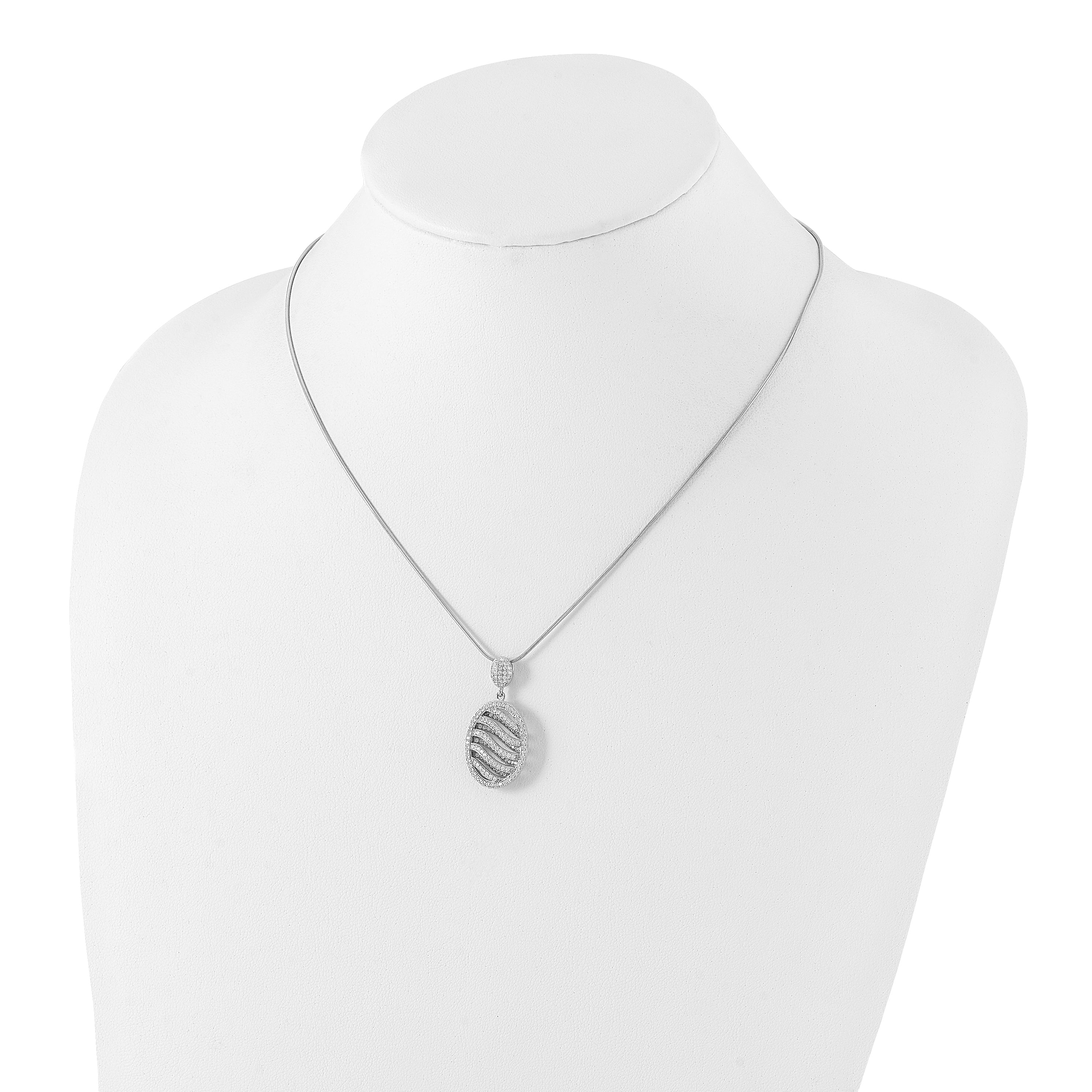 Sophia Jewelers Sterling Silver CZ Polished Oval Necklace with Rhodium Plating