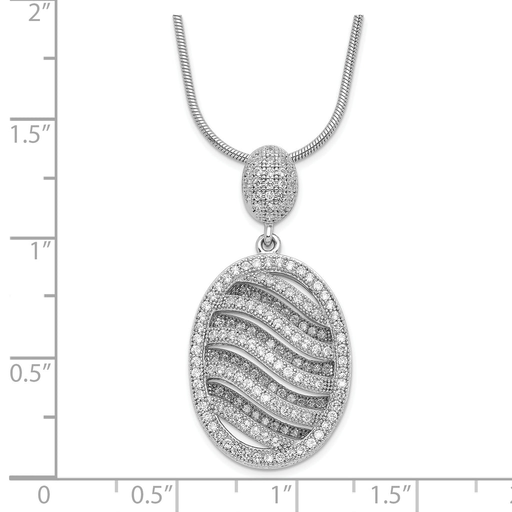 Sophia Jewelers Sterling Silver CZ Polished Oval Necklace with Rhodium Plating