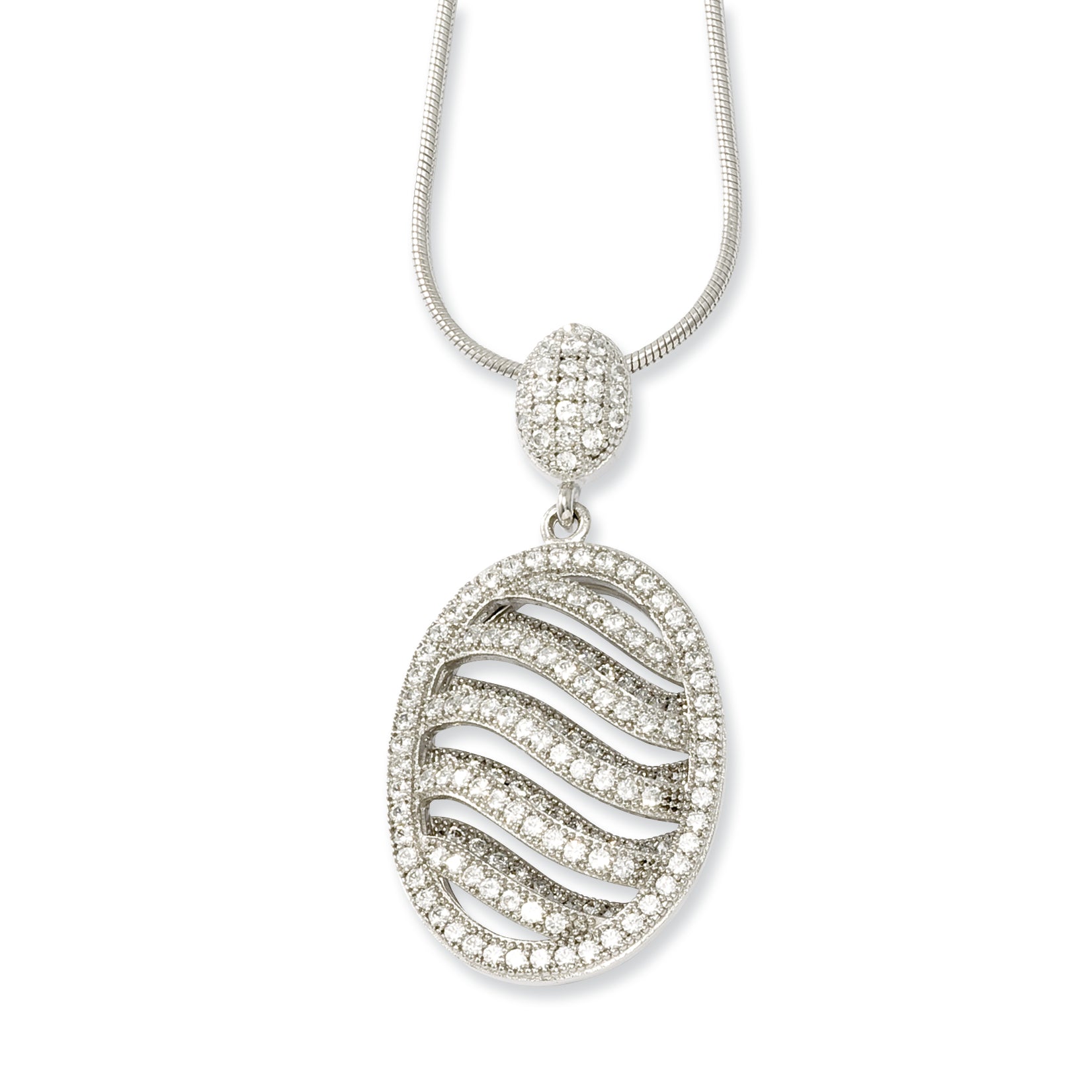 Sophia Jewelers Sterling Silver CZ Polished Oval Necklace with Rhodium Plating