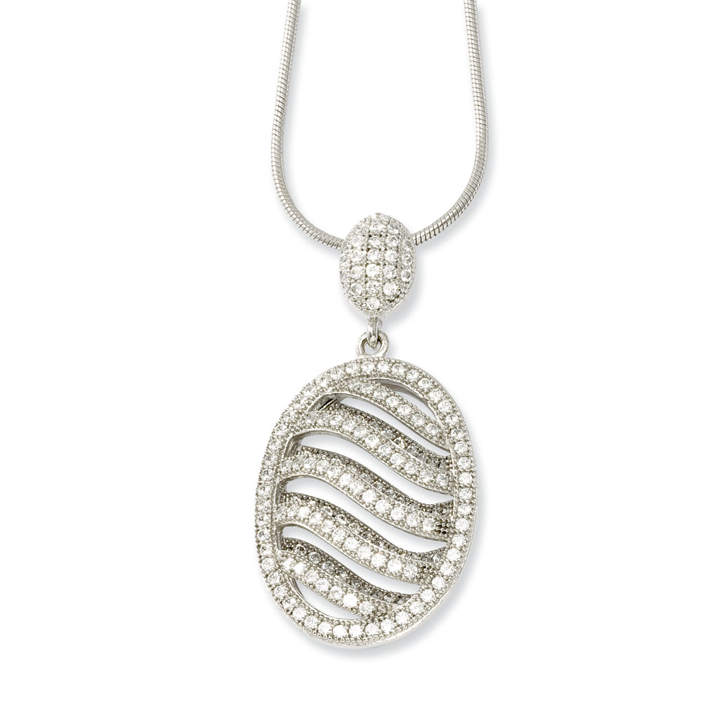 Sophia Jewelers Sterling Silver CZ Polished Oval Necklace with Rhodium Plating