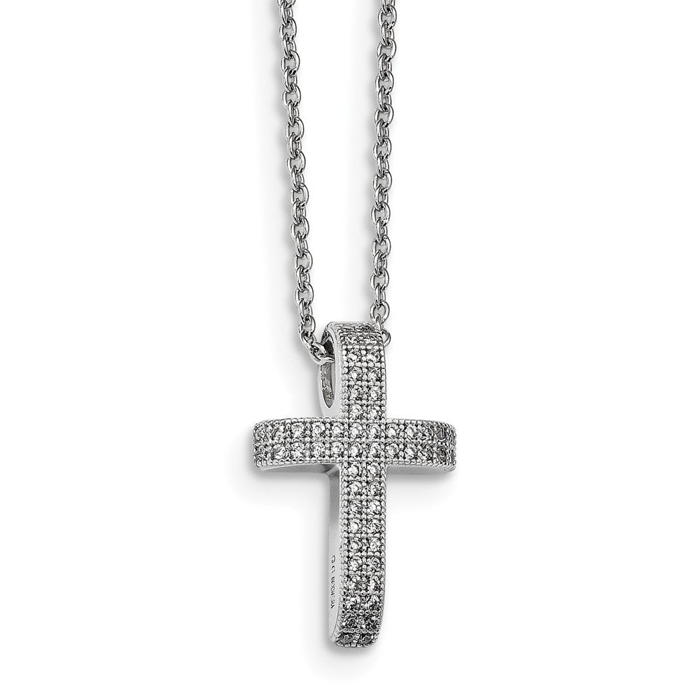 Sterling Silver & CZ Brilliant Embers Polished Cross Necklace