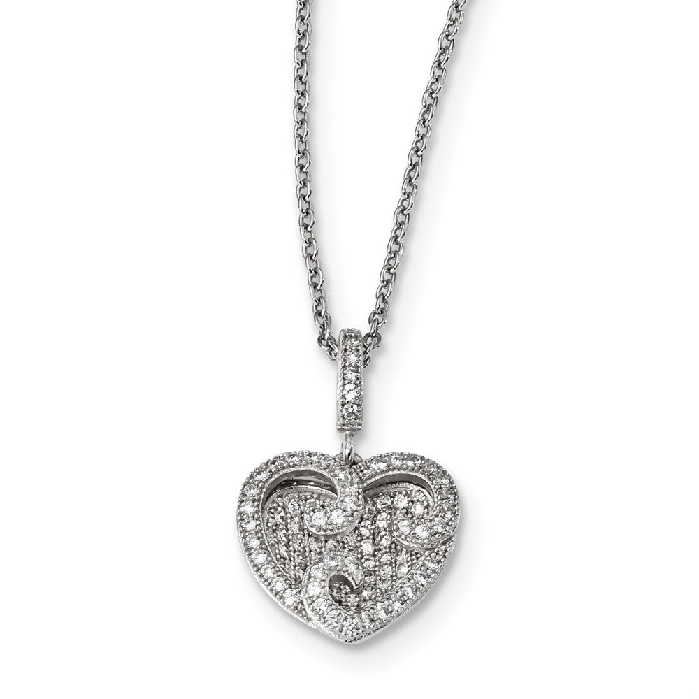 Sterling Silver 925 Heart Necklace with CZ Brilliant Embers Elegance - 18