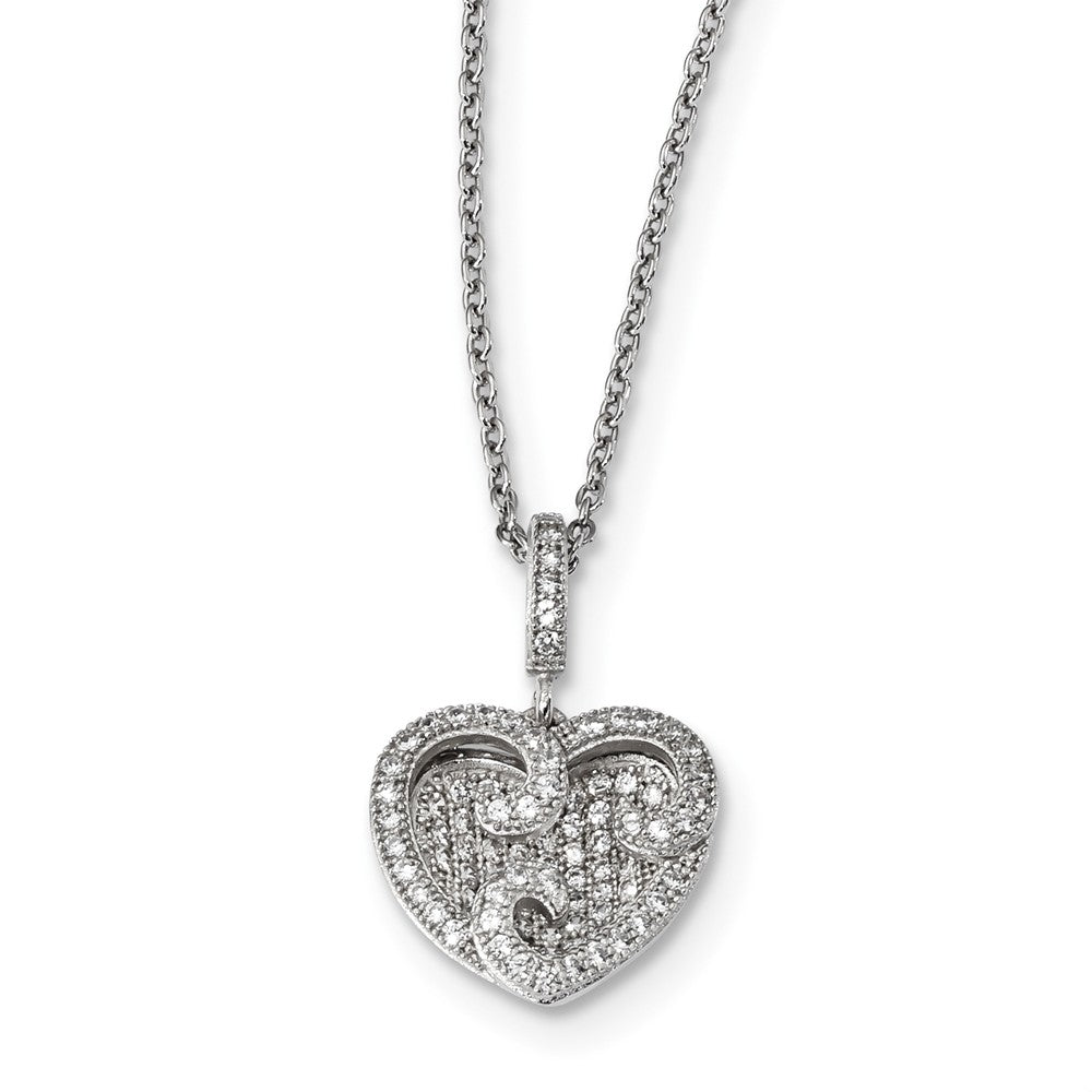 Sterling Silver & CZ Brilliant Embers Polished Heart Necklace
