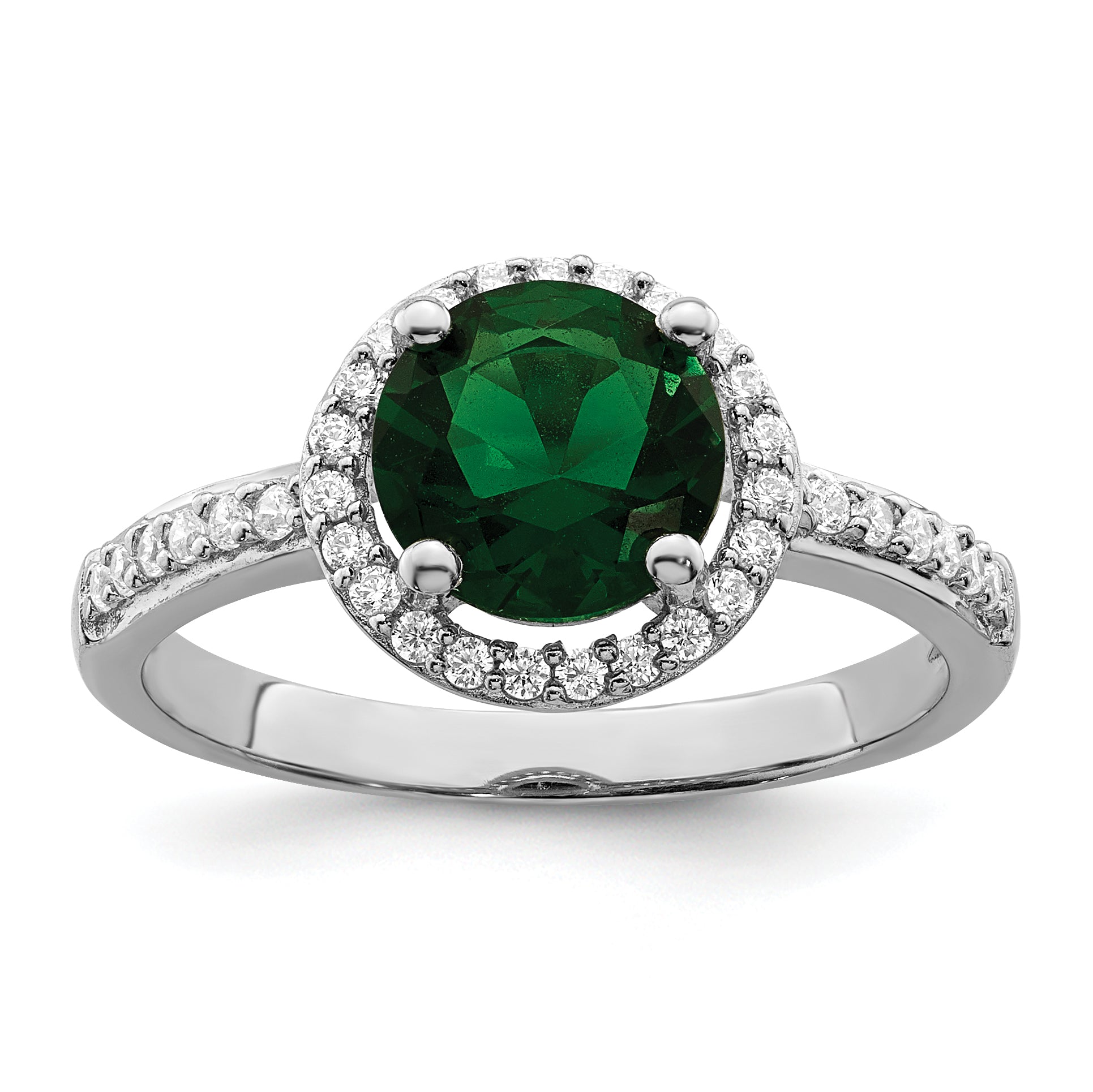 Brilliant Embers Sterling Silver Rhodium-plated 35 Stone White and Green Micro Pav‚ CZ Ring Main image