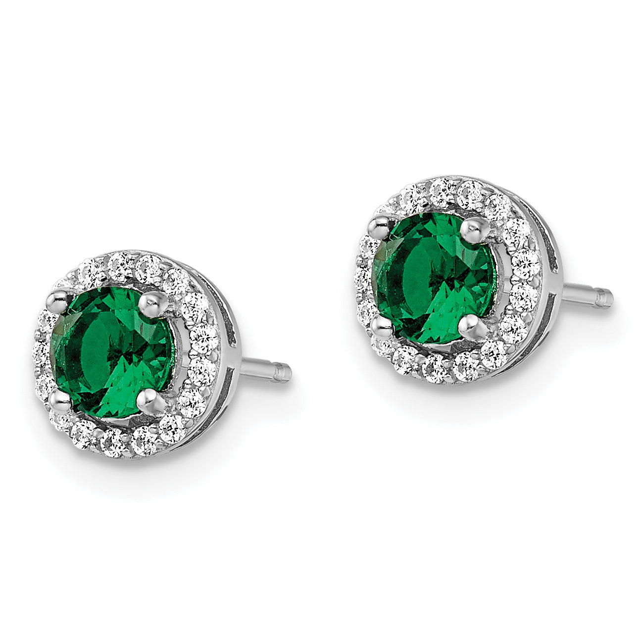 Sophia Jewelers Sterling Silver CZ Halo Earrings with Green Accents Secondary image
