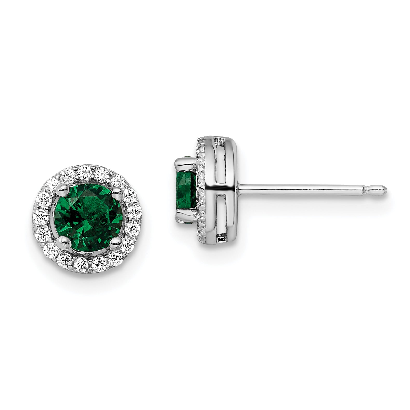 Brilliant Embers Sterling Silver Rhodium-plated 34 Stone White and Green Micro Pav‚ Halo CZ Post Earrings Main image