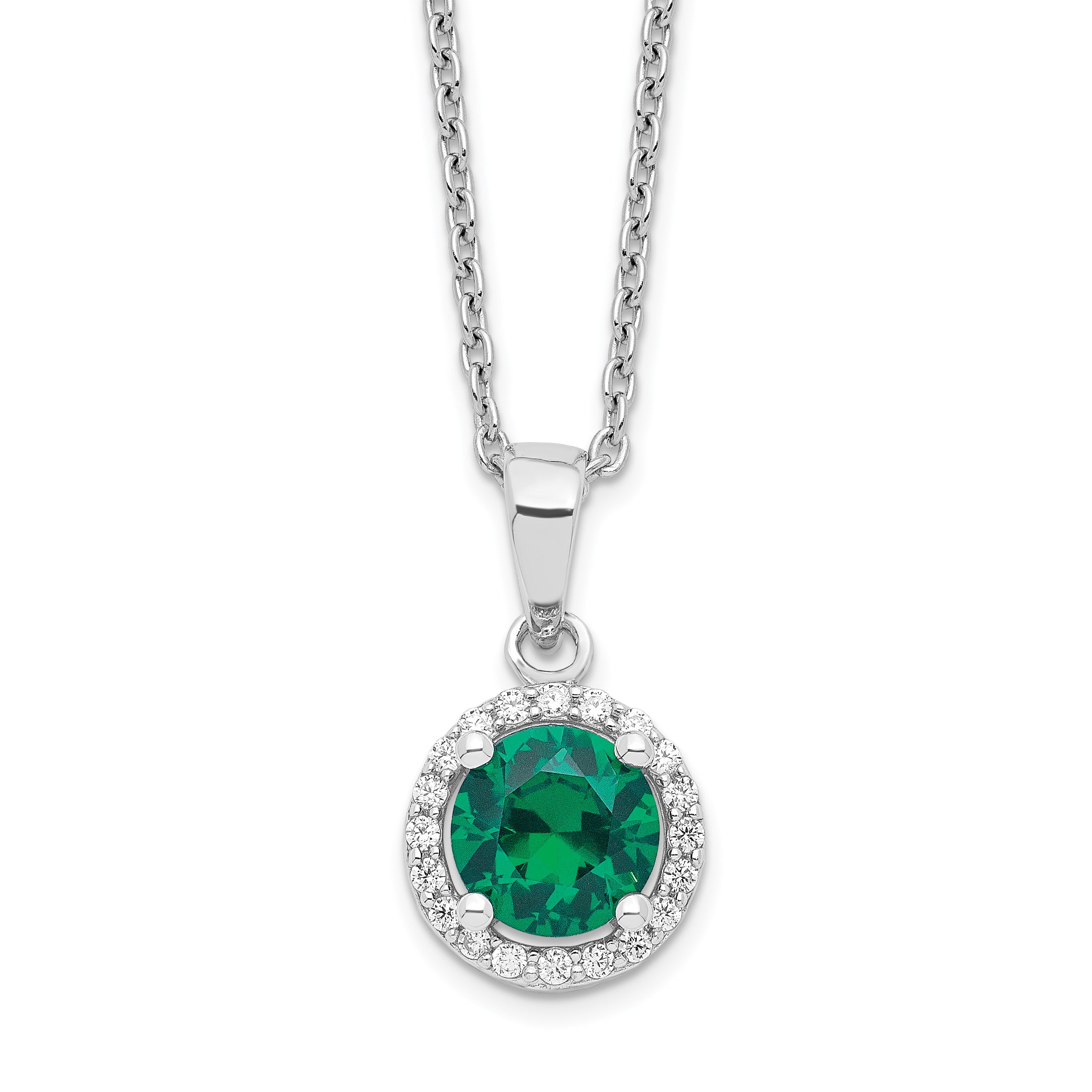 Brilliant Embers Sterling Silver Rhodium-plated 20 Stone 18 inch White and Green Micro Pav‚ CZ Necklace with 2 Inch Extender Main image