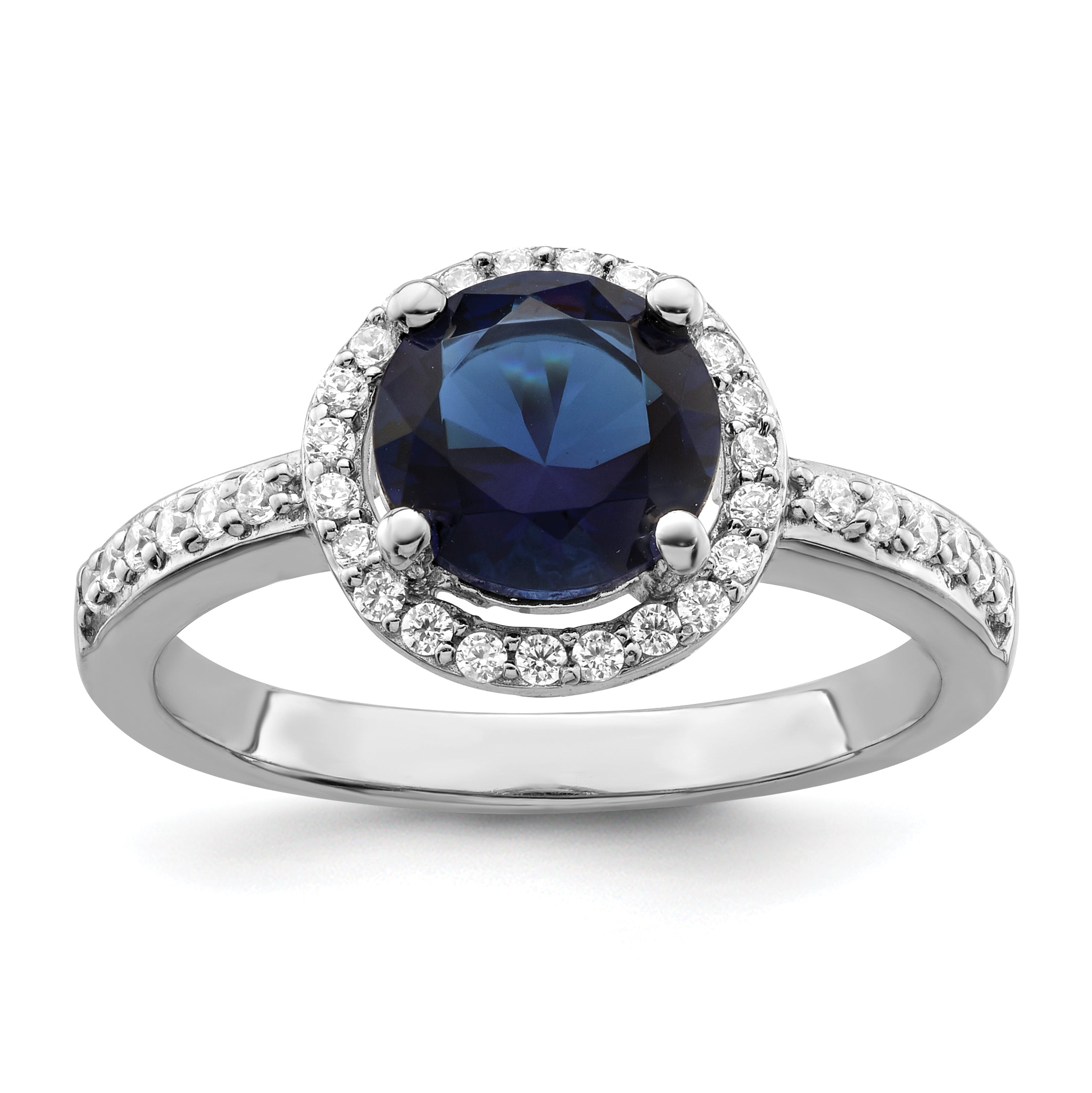 Brilliant Embers Sterling Silver Rhodium-plated 35 Stone White and Blue Micro Pav‚ CZ Ring Main image