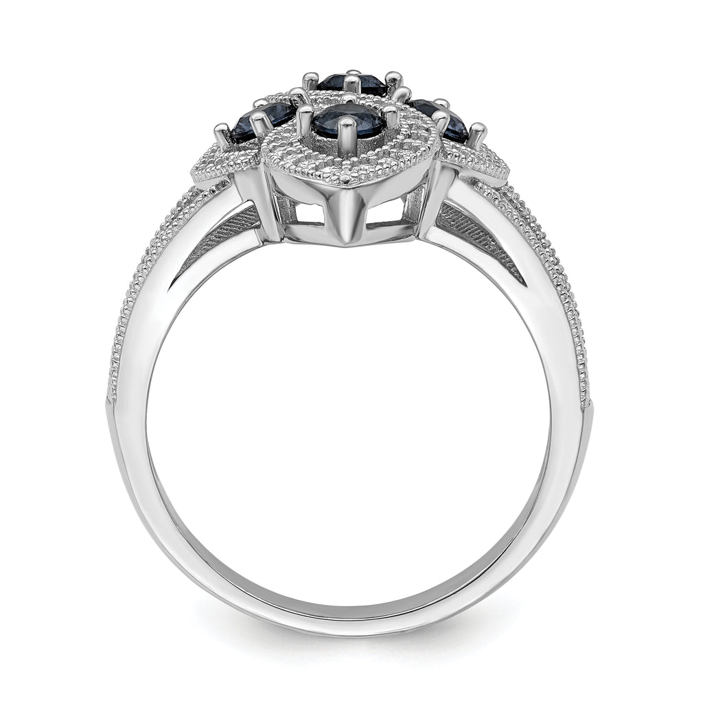 Brilliant Embers Sterling Silver Rhodium-plated 84 Stone Blue and White Micro PavÃƒÂ¢Ã‚â‚¬Ã‚Å¡ CZ Ring