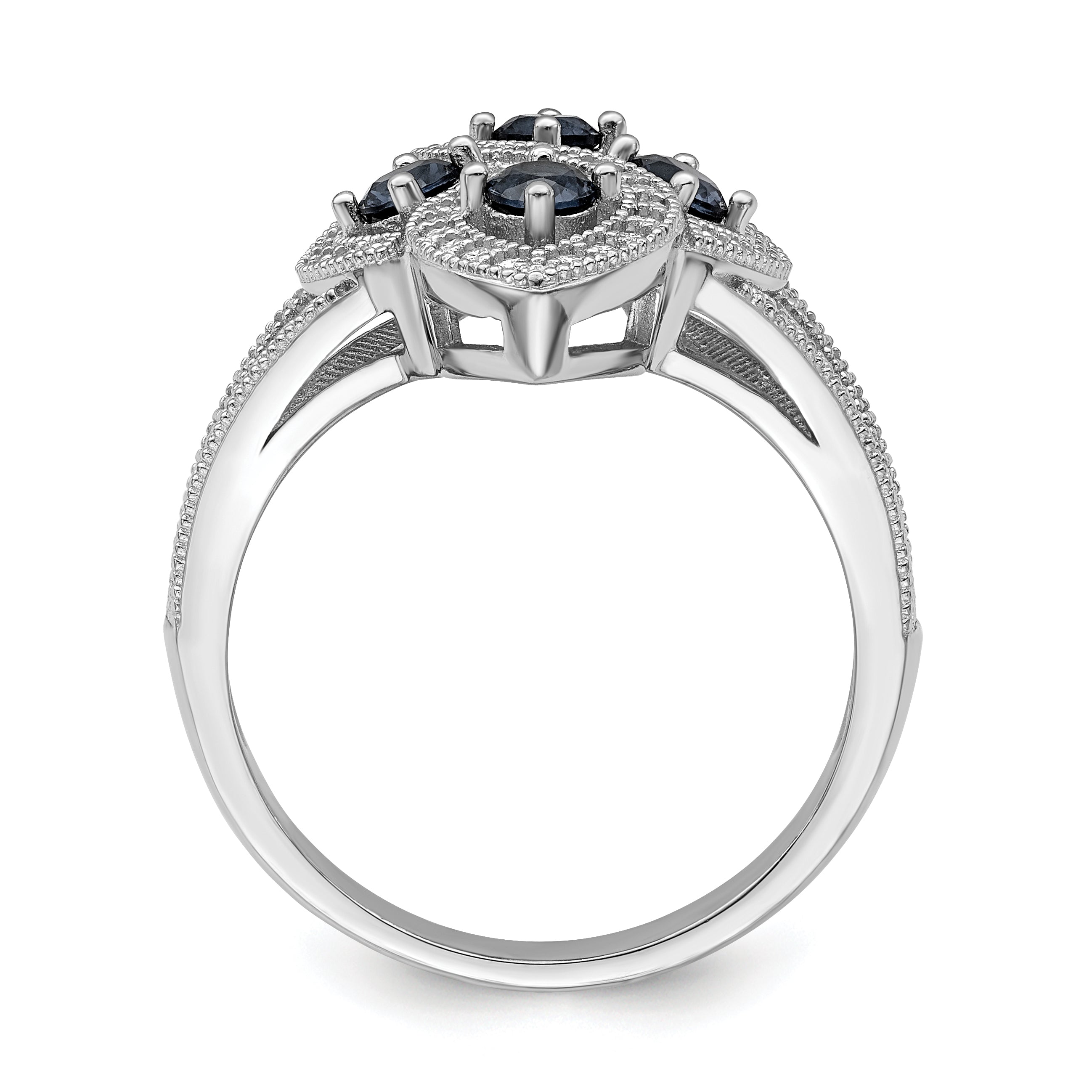 Brilliant Embers Sterling Silver Rhodium-plated 84 Stone Blue and White Micro PavÃƒÂ¢Ã‚â‚¬Ã‚Å¡ CZ Ring