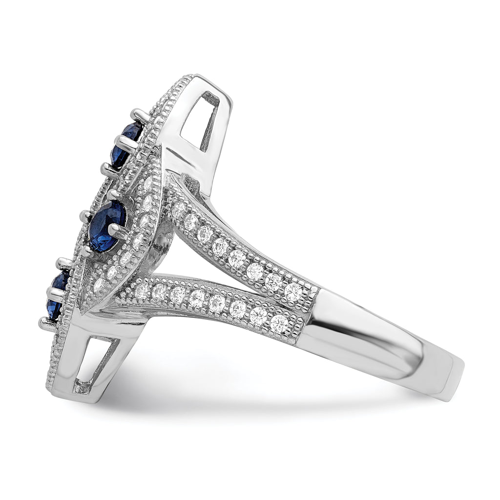 Brilliant Embers Sterling Silver Rhodium-plated 84 Stone Blue and White Micro PavÃƒÂ¢Ã‚â‚¬Ã‚Å¡ CZ Ring
