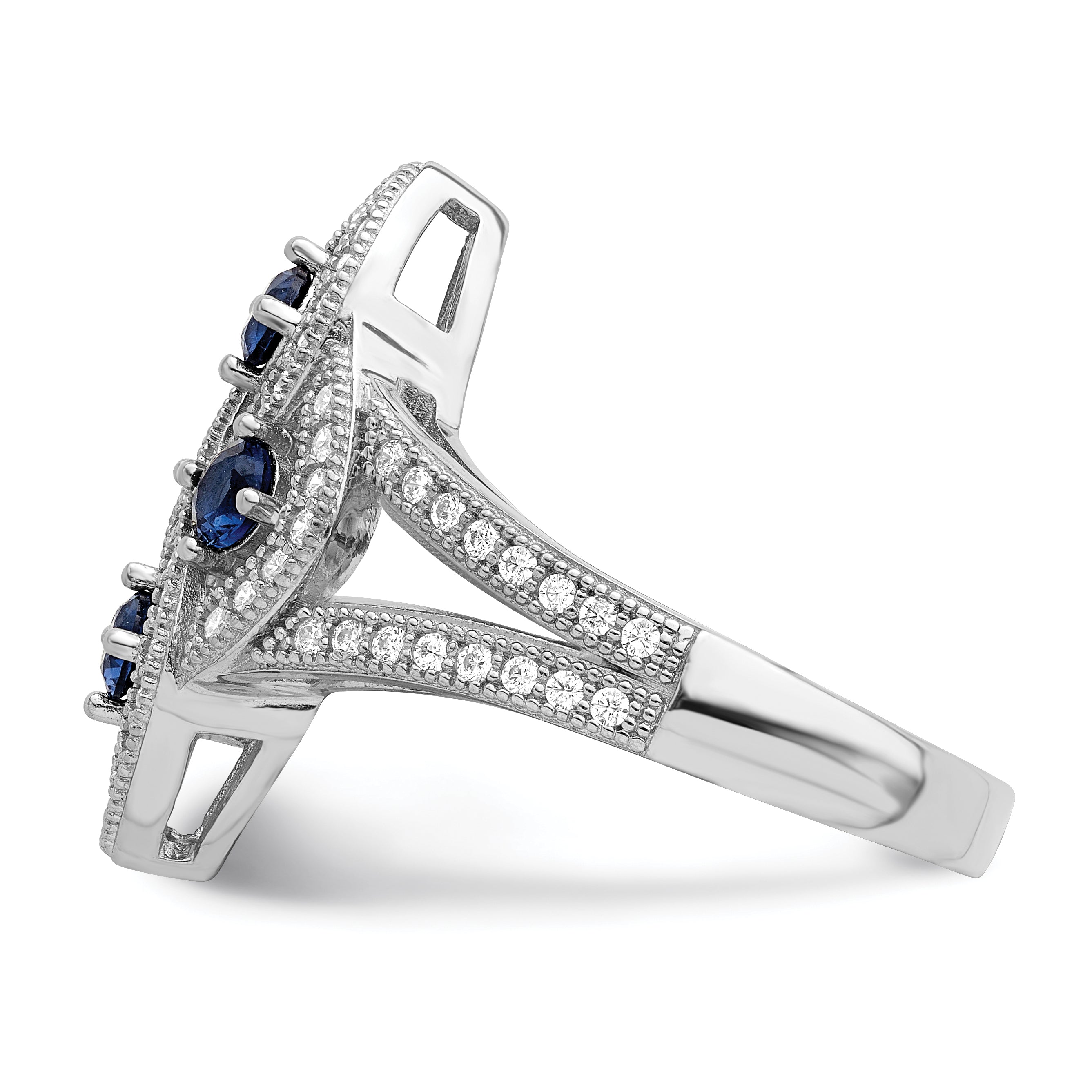 Brilliant Embers Sterling Silver Rhodium-plated 84 Stone Blue and White Micro PavÃƒÂ¢Ã‚â‚¬Ã‚Å¡ CZ Ring