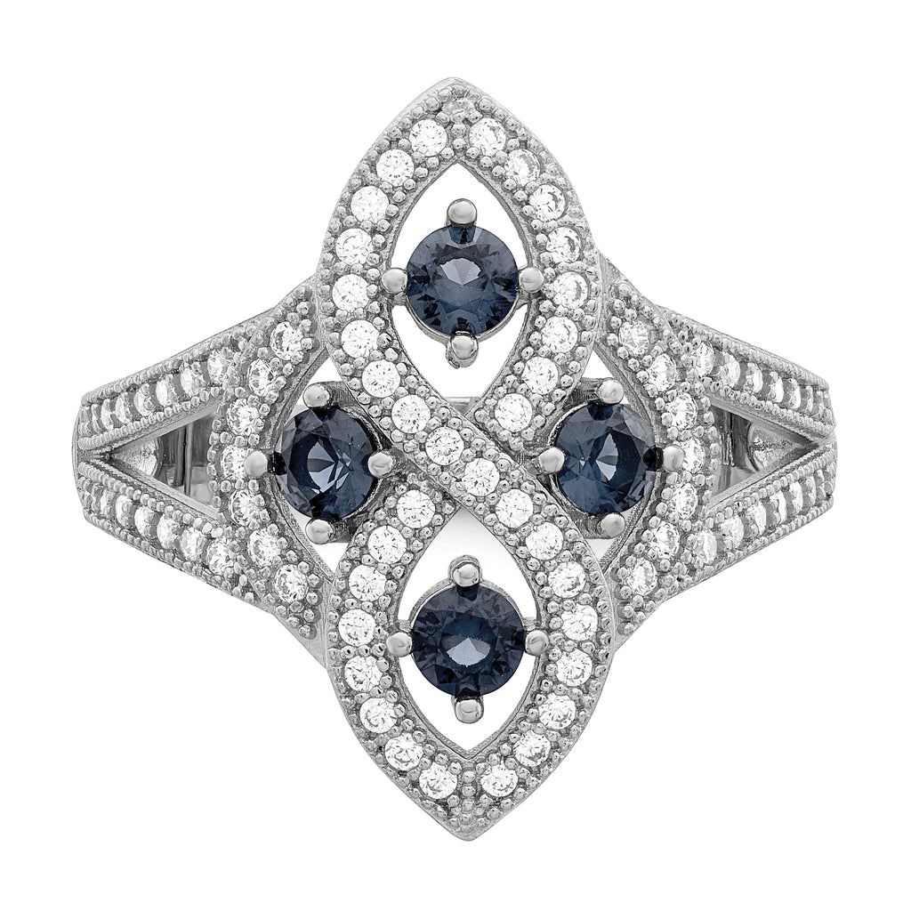 Brilliant Embers Sterling Silver Rhodium-plated 84 Stone Blue and White Micro PavÃƒÂ¢Ã‚â‚¬Ã‚Å¡ CZ Ring
