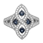 Brilliant Embers Sterling Silver Rhodium-plated 84 Stone Blue and White Micro PavÃƒÂ¢Ã‚â‚¬Ã‚Å¡ CZ Ring