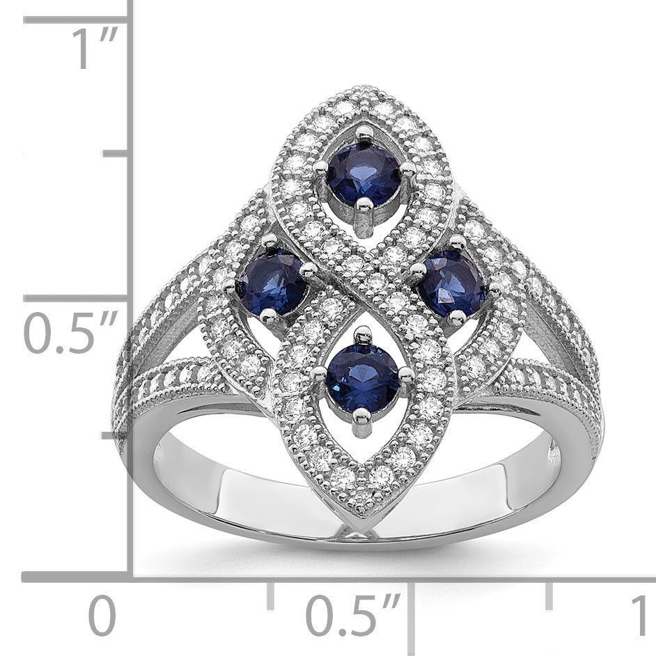 Brilliant Embers Sterling Silver Rhodium-plated 84 Stone Blue and White Micro PavÃƒÂ¢Ã‚â‚¬Ã‚Å¡ CZ Ring