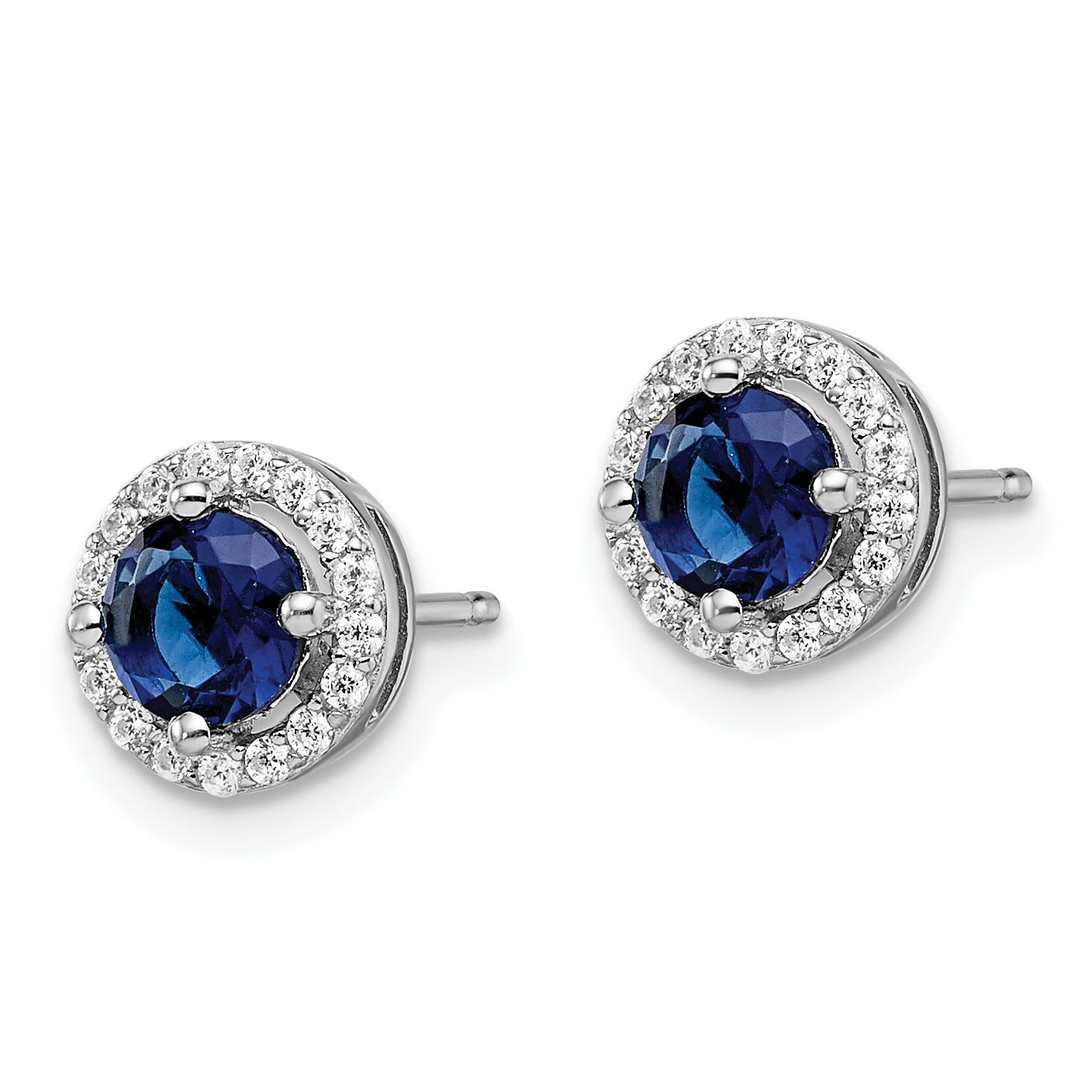Sterling Silver CZ Halo Earrings with Blue Accents by Sophia Jewelers Secondary image