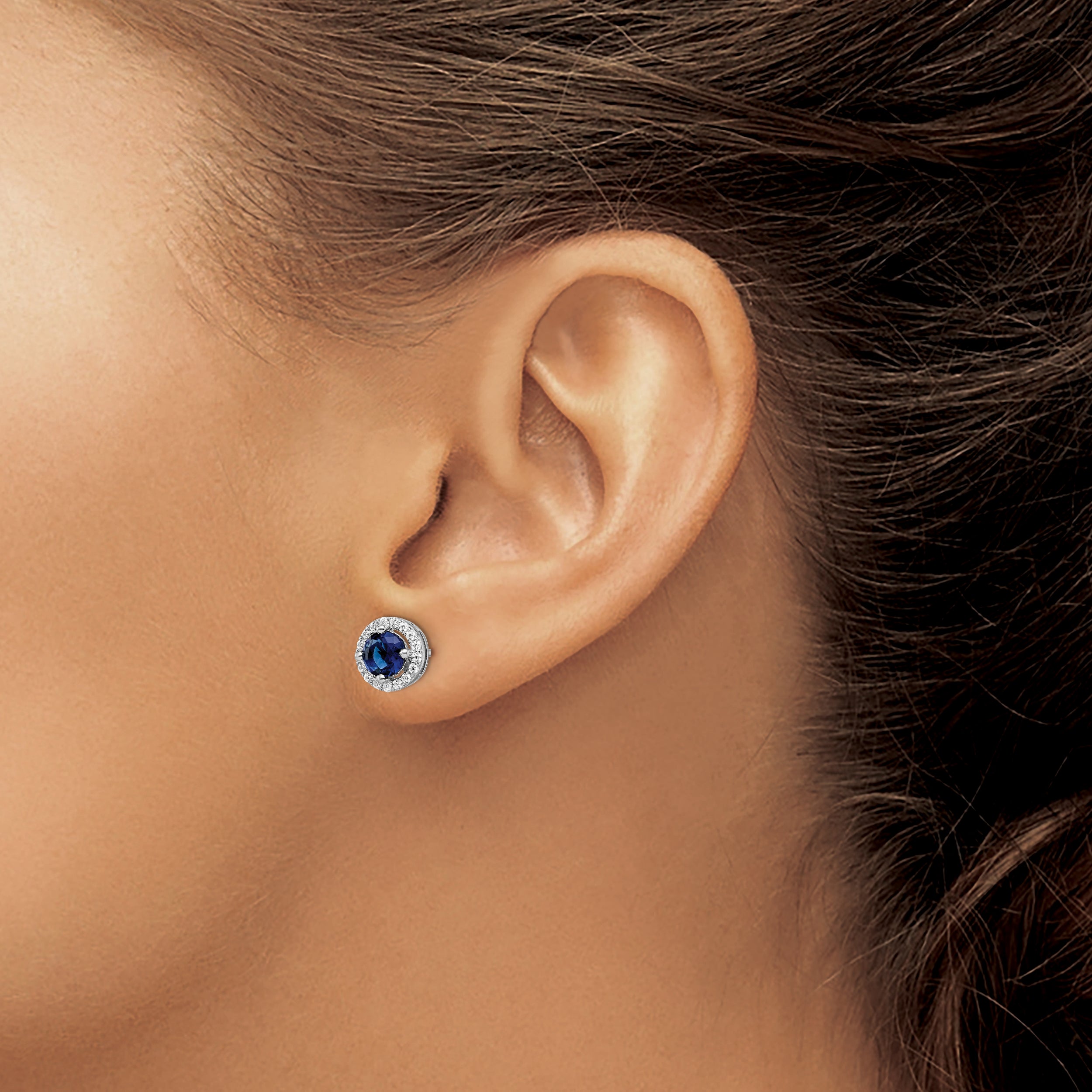 Sterling Silver CZ Halo Earrings with Blue Accents by Sophia Jewelers