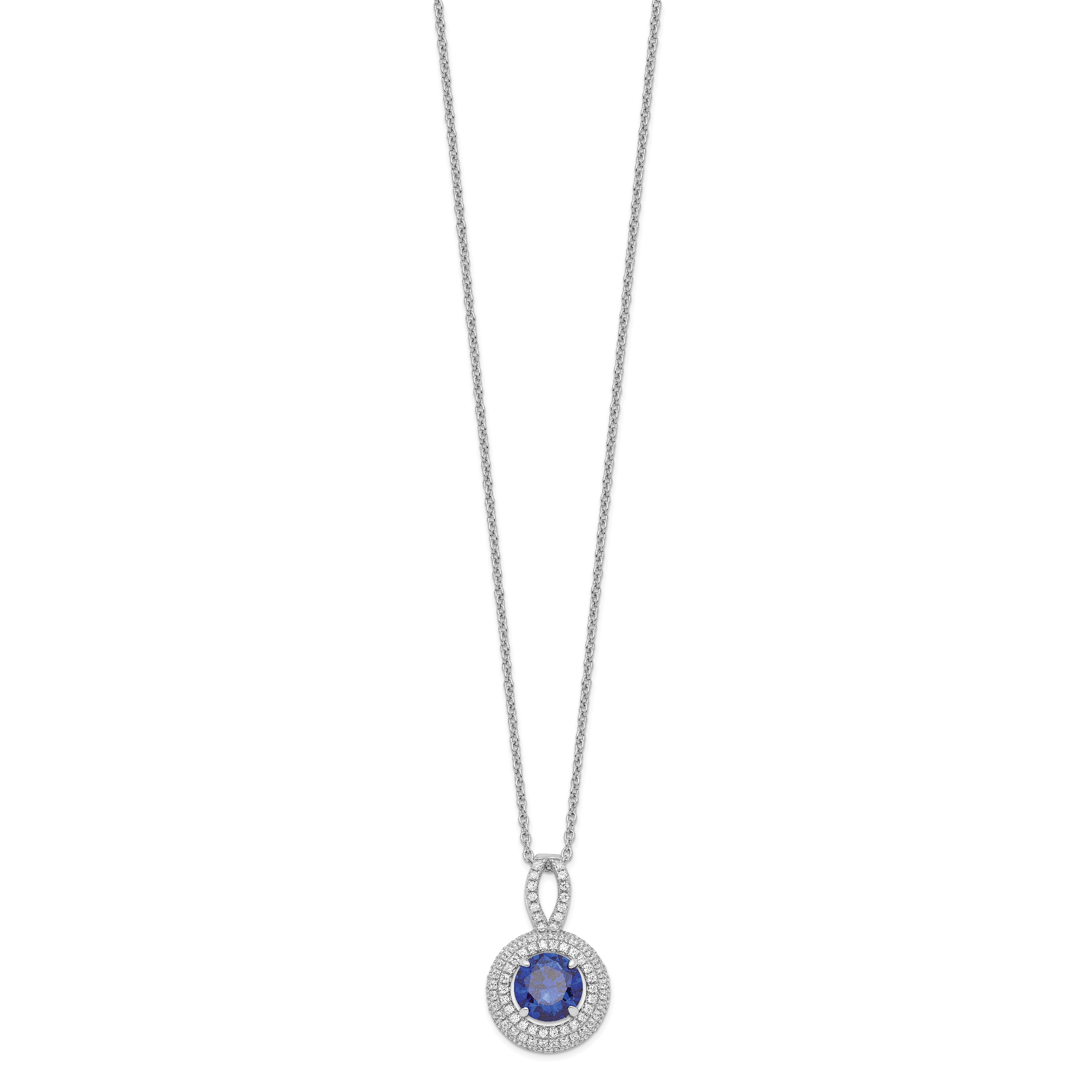 Brilliant Embers Sterling Silver CZ Circle Necklace with Blue Accents Secondary image