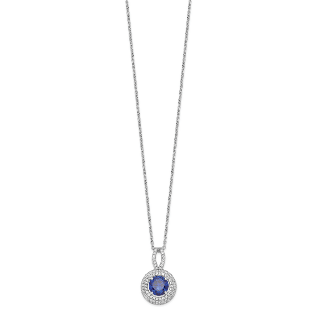 Brilliant Embers Sterling Silver CZ Circle Necklace with Blue Accents