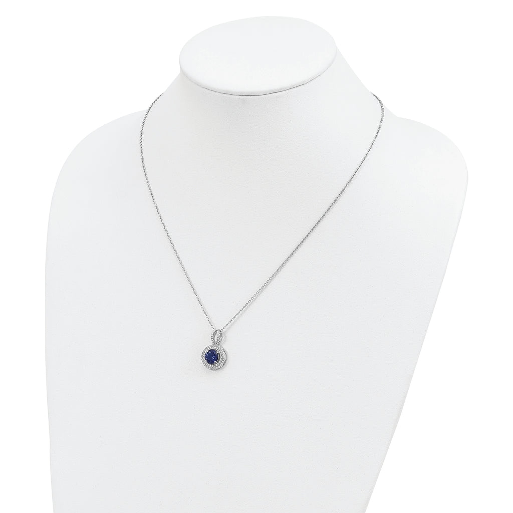 Brilliant Embers Sterling Silver CZ Circle Necklace with Blue Accents