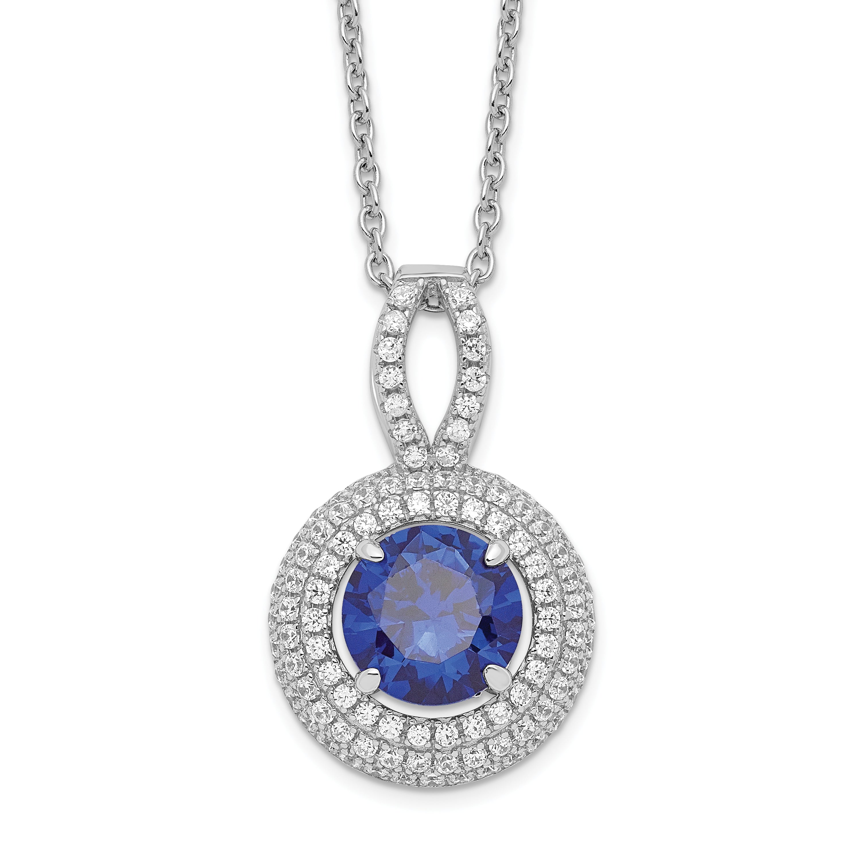 Brilliant Embers Sterling Silver Rhodium-plated 104 Stone 18 inch Micro Pav‚ Blue and White CZ Circle Necklace with 2 Inch Extender Main image
