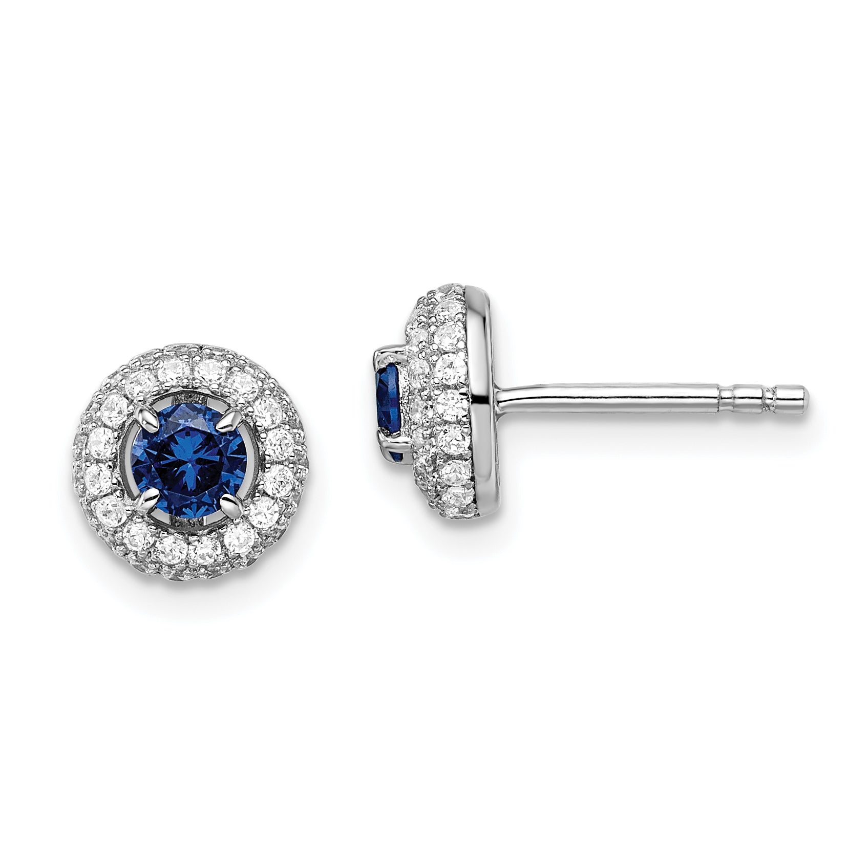 Brilliant Embers Sterling Silver Rhodium-plated 72 Stone Micro Pav‚ Blue and White Halo CZ Circle Post Earrings Main image