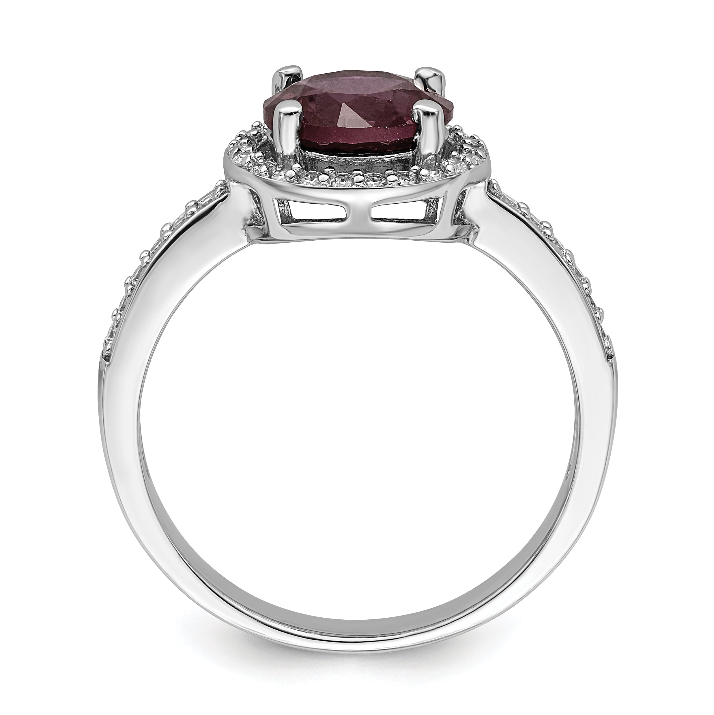 Brilliant Embers Sterling Silver Rhodium-plated 35 Stone Red Corundum and CZ Halo Ring Secondary image