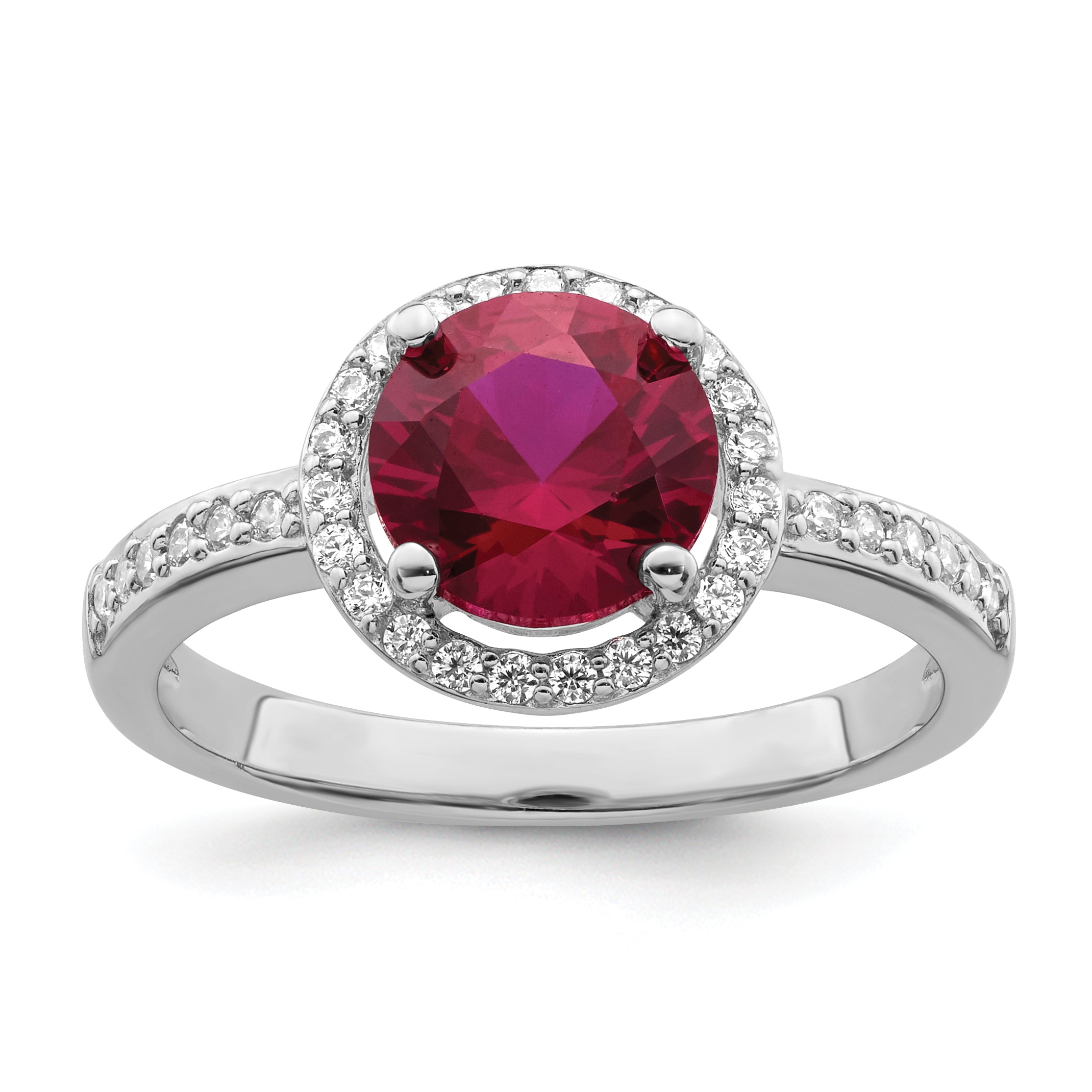 Brilliant Embers Sterling Silver Rhodium-plated 35 Stone Red Corundum and CZ Halo Ring Main image