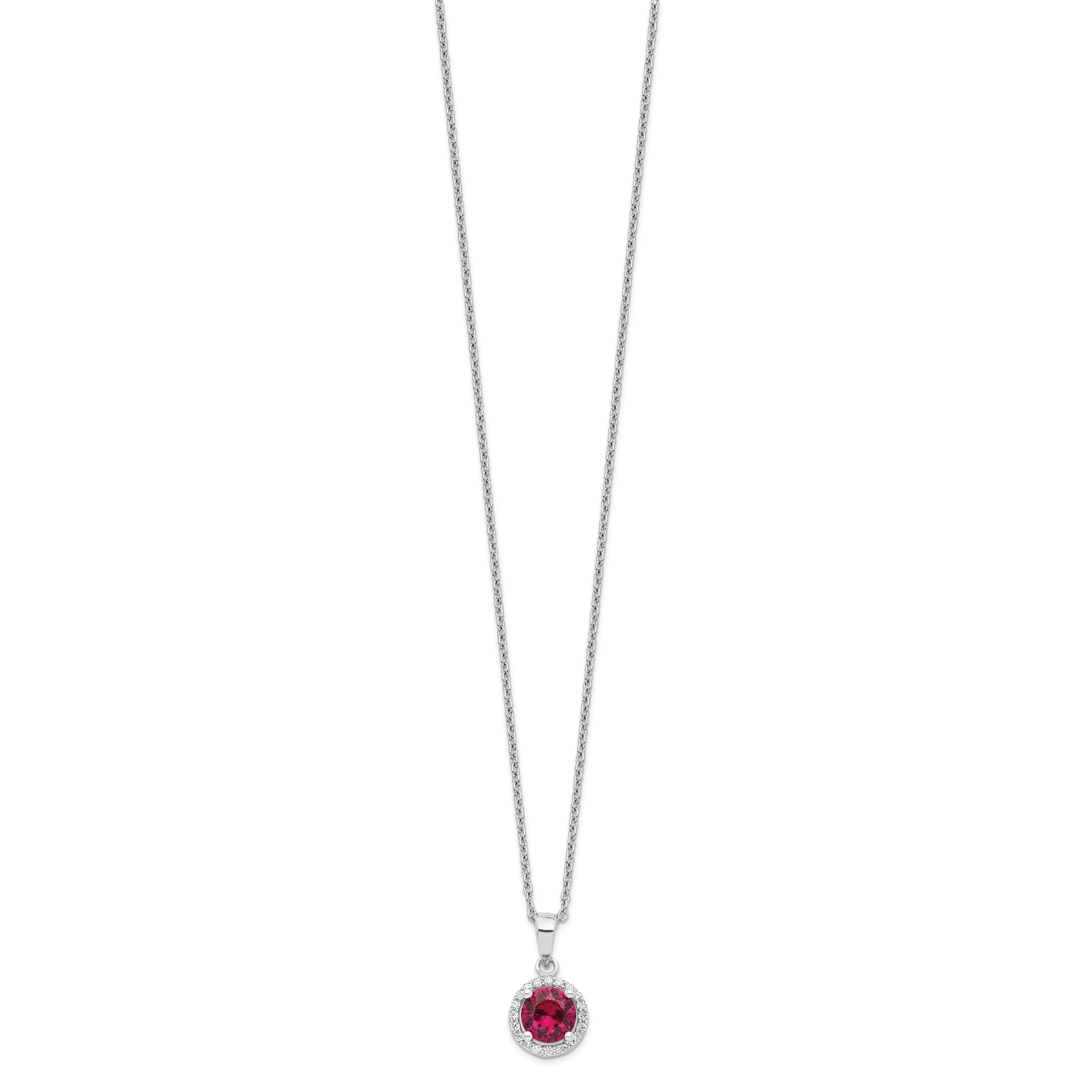 Sophia Jewelers Sterling Silver Red Corundum CZ Halo Necklace 18 with Extender