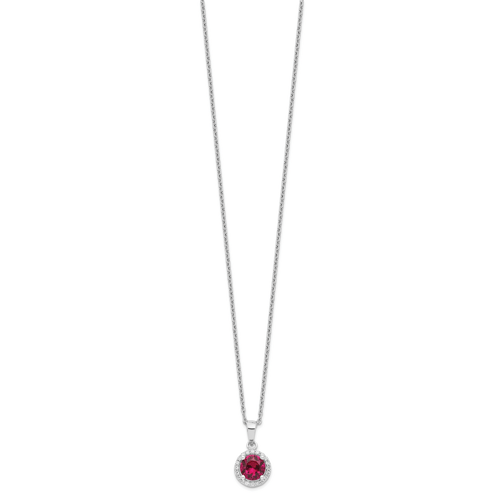 Sophia Jewelers Sterling Silver Red Corundum CZ Halo Necklace 18 with Extender