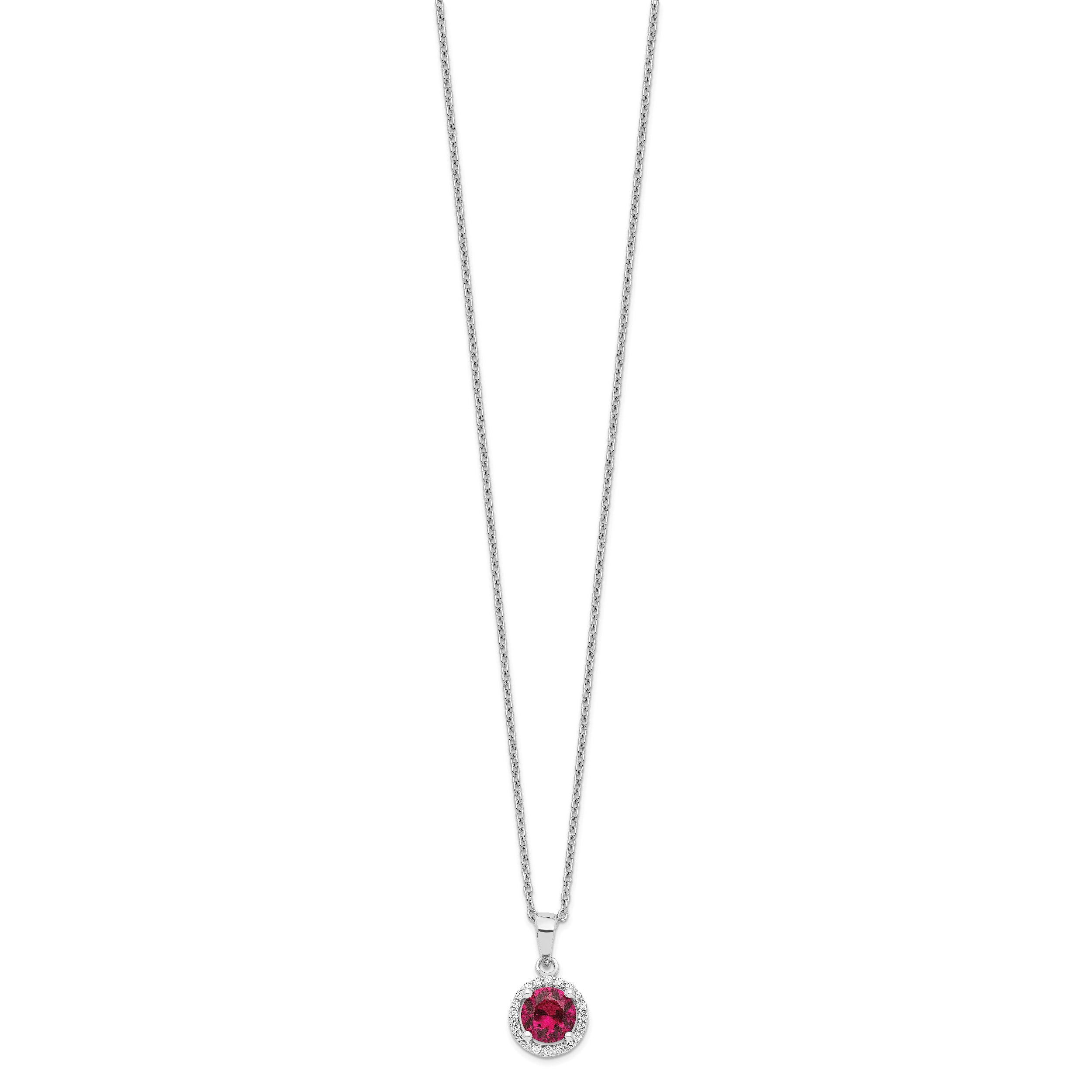 Sophia Jewelers Sterling Silver Red Corundum CZ Halo Necklace 18 with Extender