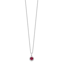 Brilliant Embers Sterling Silver Rhodium-plated 20 Stone 18 inch Red Corundum and Clear CZ Halo Necklace with 2 Inch Extender