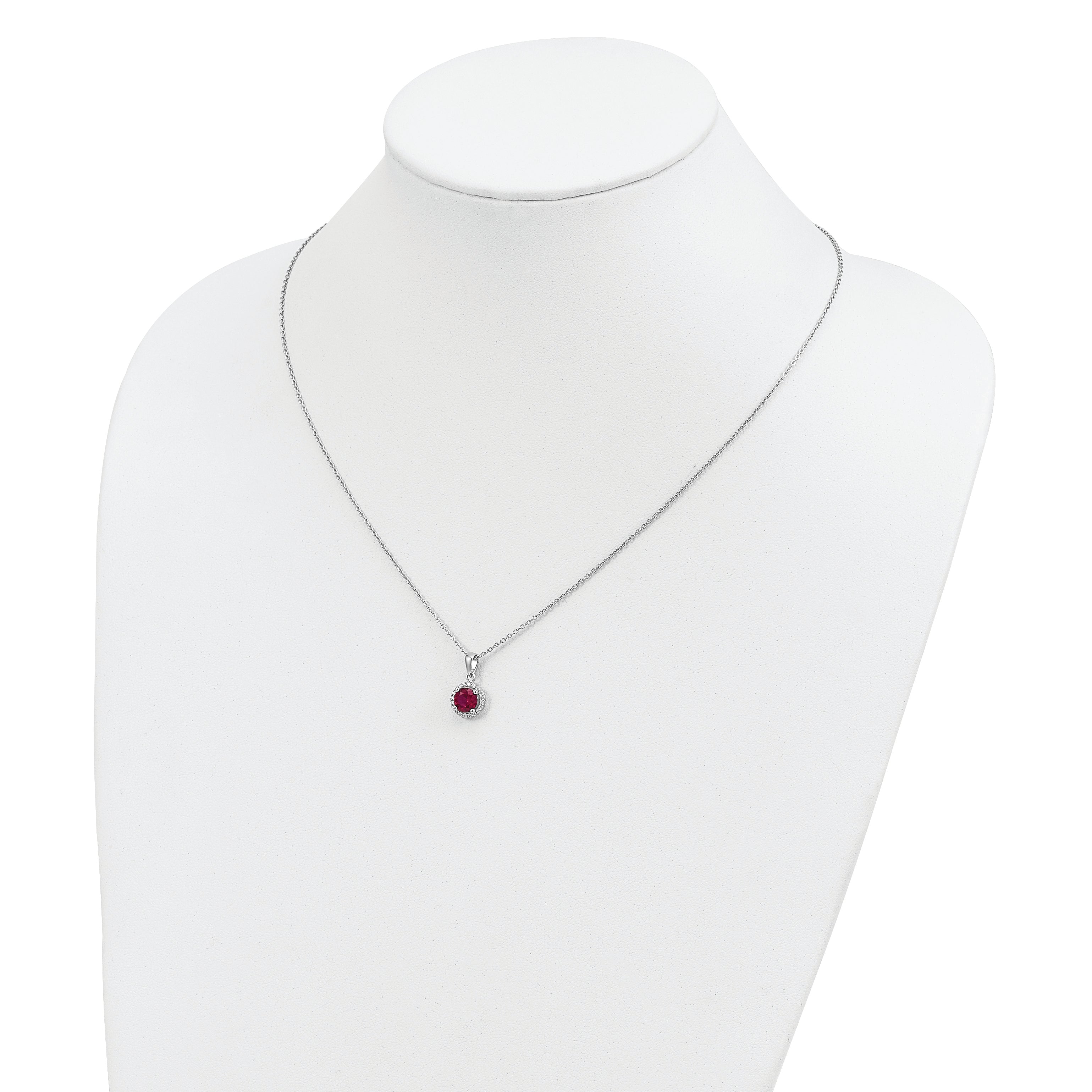 Sophia Jewelers Sterling Silver Red Corundum CZ Halo Necklace 18 with Extender