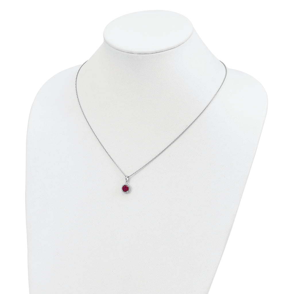 Sophia Jewelers Sterling Silver Red Corundum CZ Halo Necklace 18 with Extender