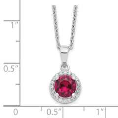 Brilliant Embers Sterling Silver Rhodium-plated 20 Stone 18 inch Red Corundum and Clear CZ Halo Necklace with 2 Inch Extender