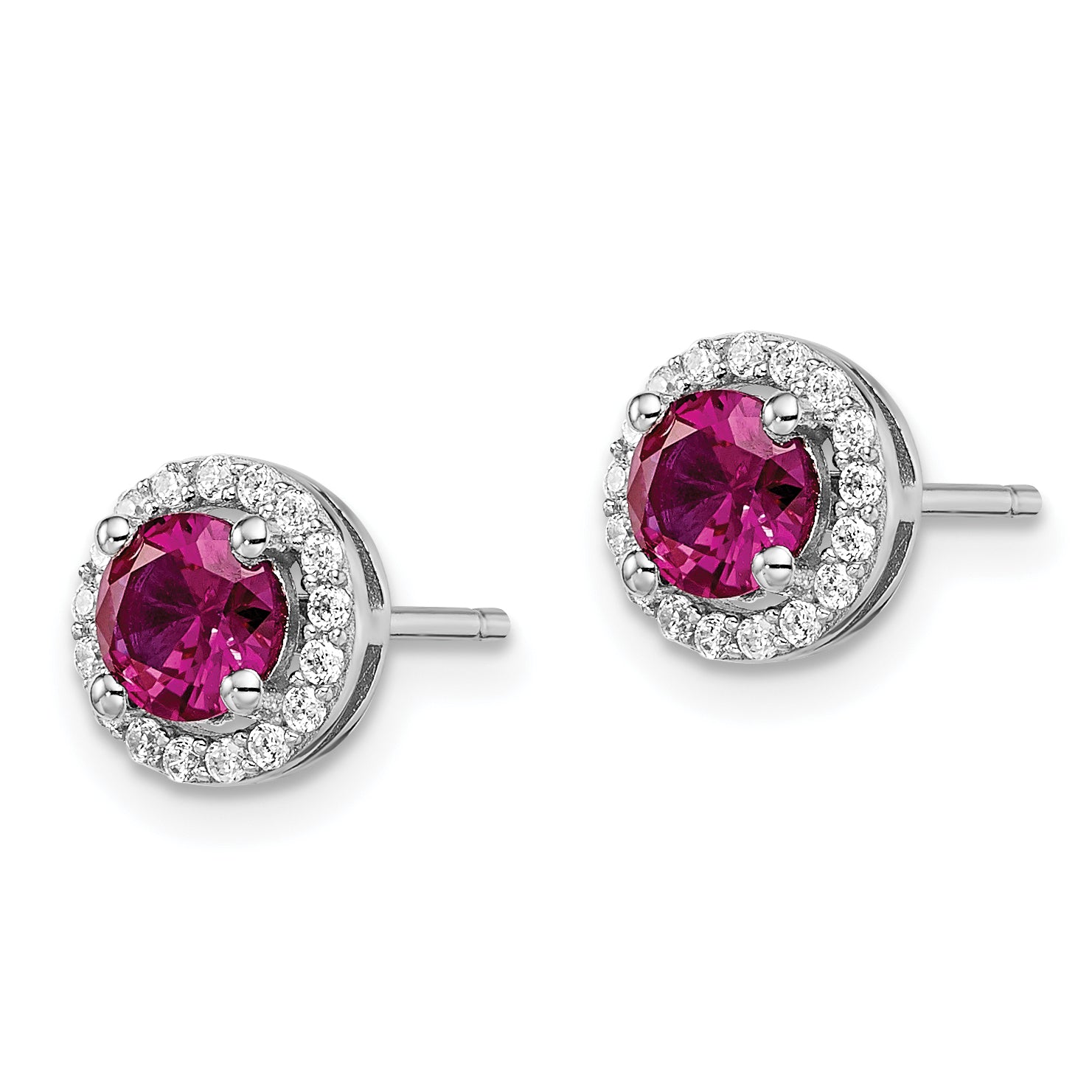 Brilliant Embers Sterling Silver Halo Earrings with CZ and Red Corundum Secondary image