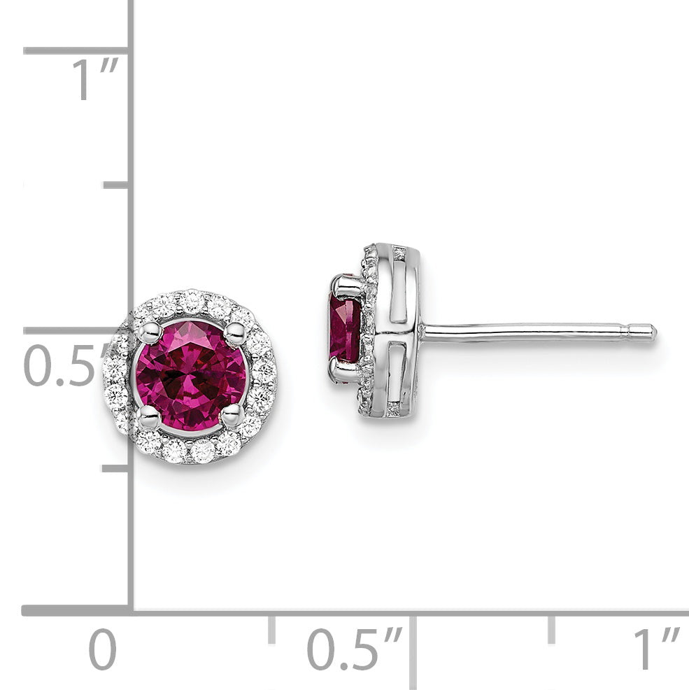 Brilliant Embers Sterling Silver Halo Earrings with CZ and Red Corundum