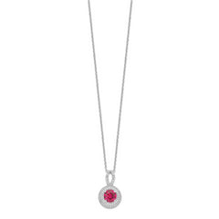 Sophia Jewelers Sterling Silver CZ Circle Necklace with Red Accents
