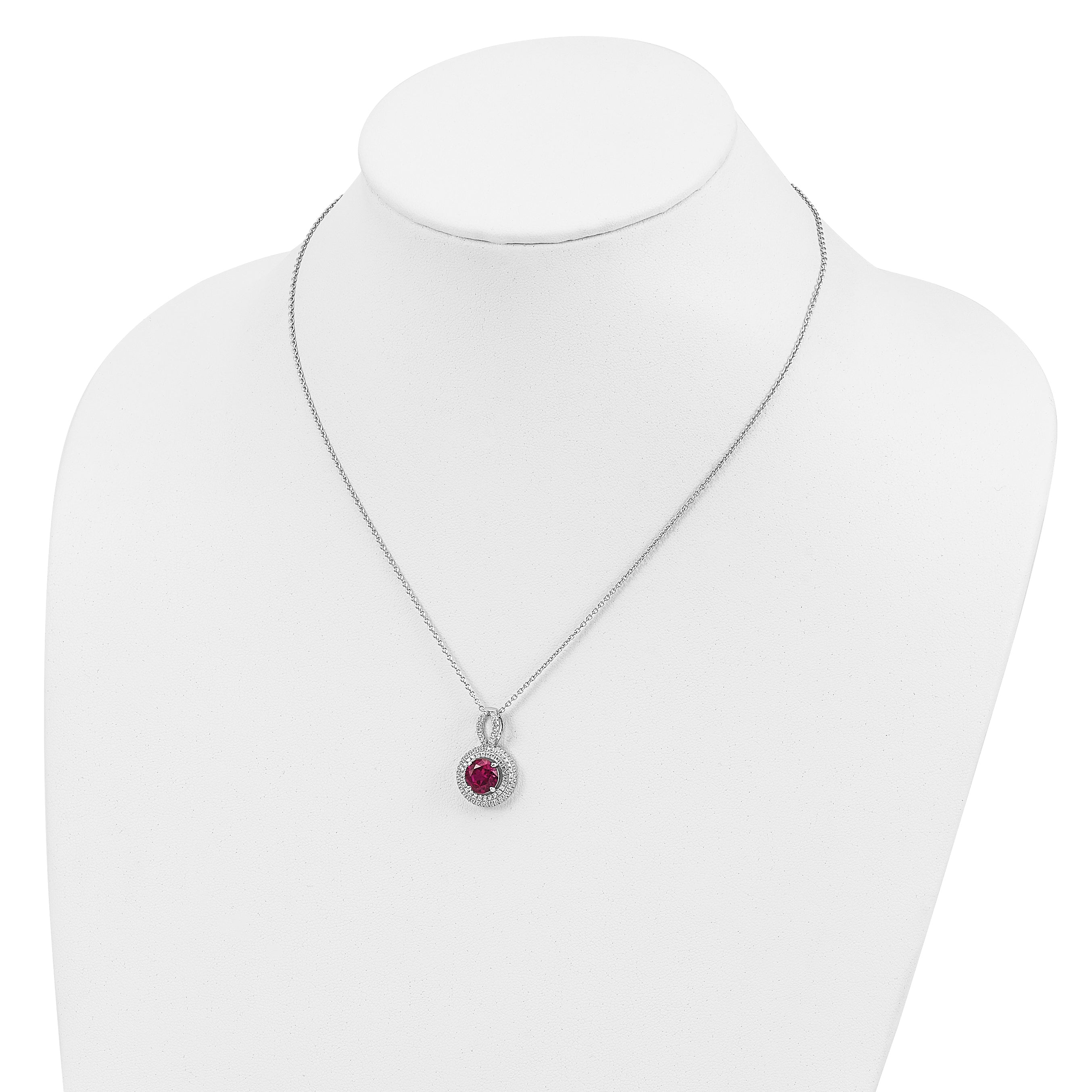 Sophia Jewelers Sterling Silver CZ Circle Necklace with Red Accents