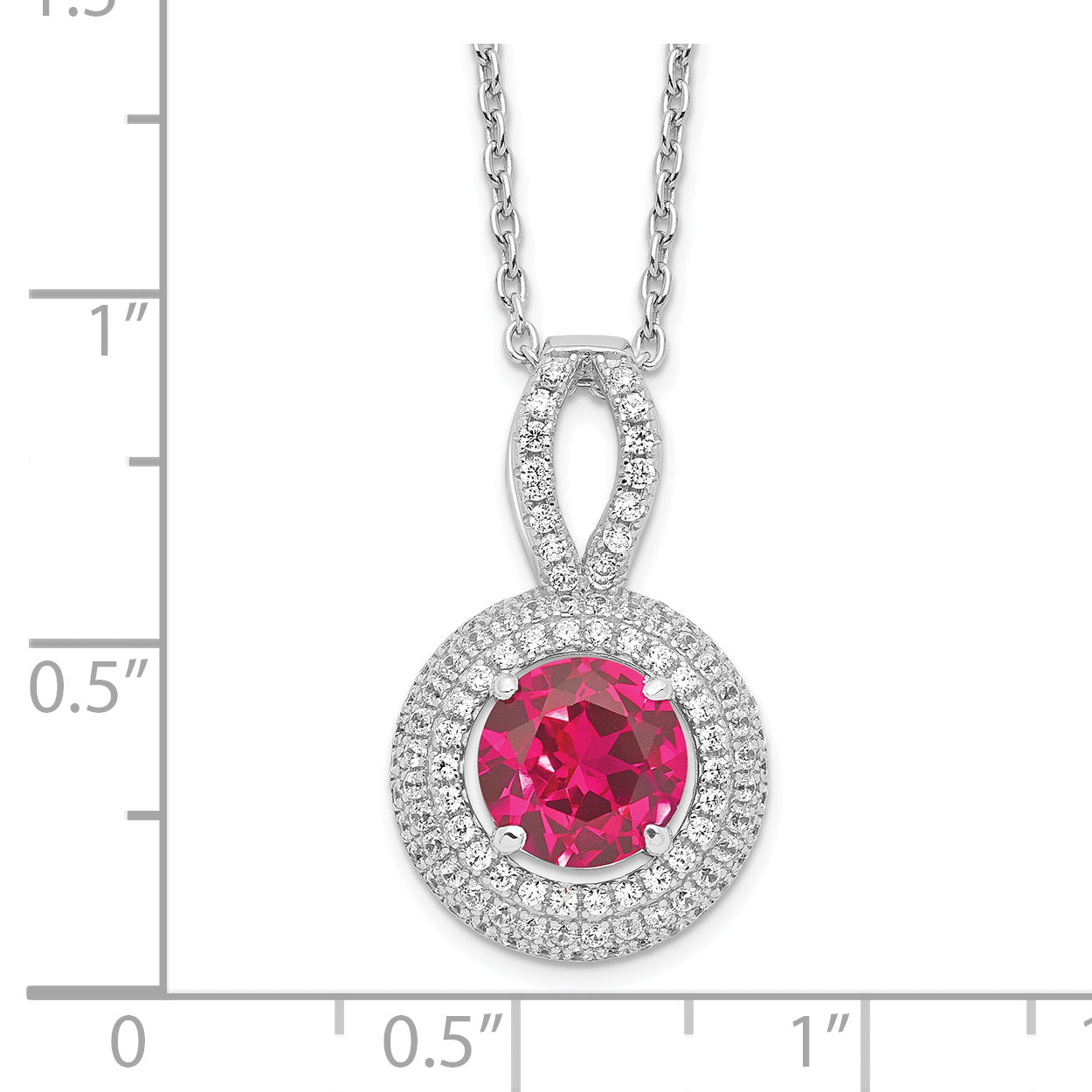 Sophia Jewelers Sterling Silver CZ Circle Necklace with Red Accents