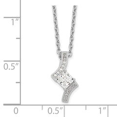 Brilliant Embers Sterling Silver CZ Necklace with Rhodium-Plated Elegance