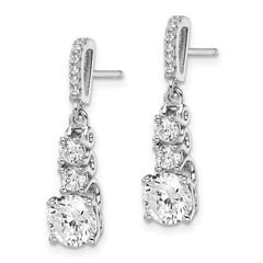 Brilliant Embers Sterling Silver Rhodium-plated 18 Stone Micro Pav‚ CZ 3 Stone Dangle Post Earrings