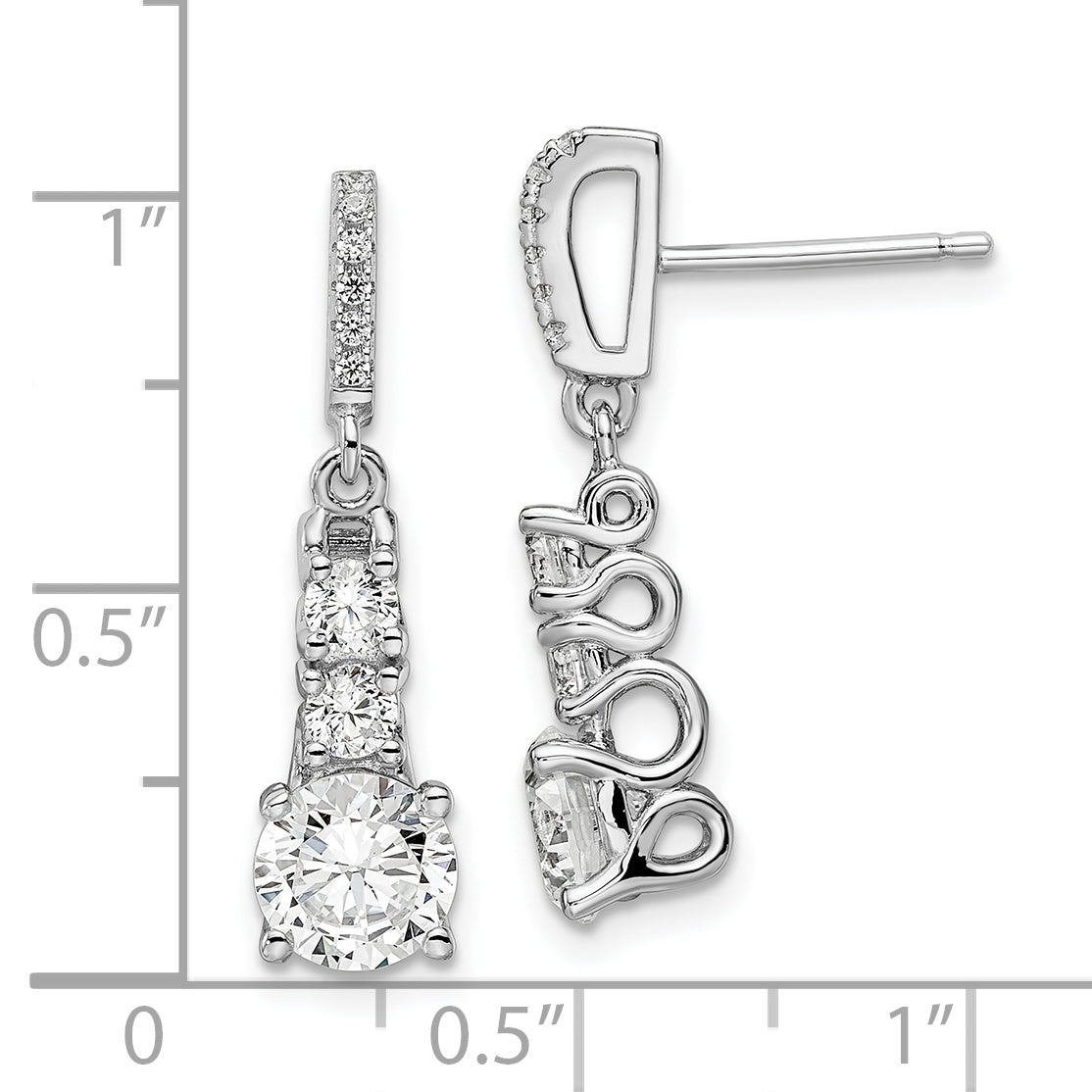 Brilliant Embers Sterling Silver Rhodium-plated 18 Stone Micro Pav‚ CZ 3 Stone Dangle Post Earrings