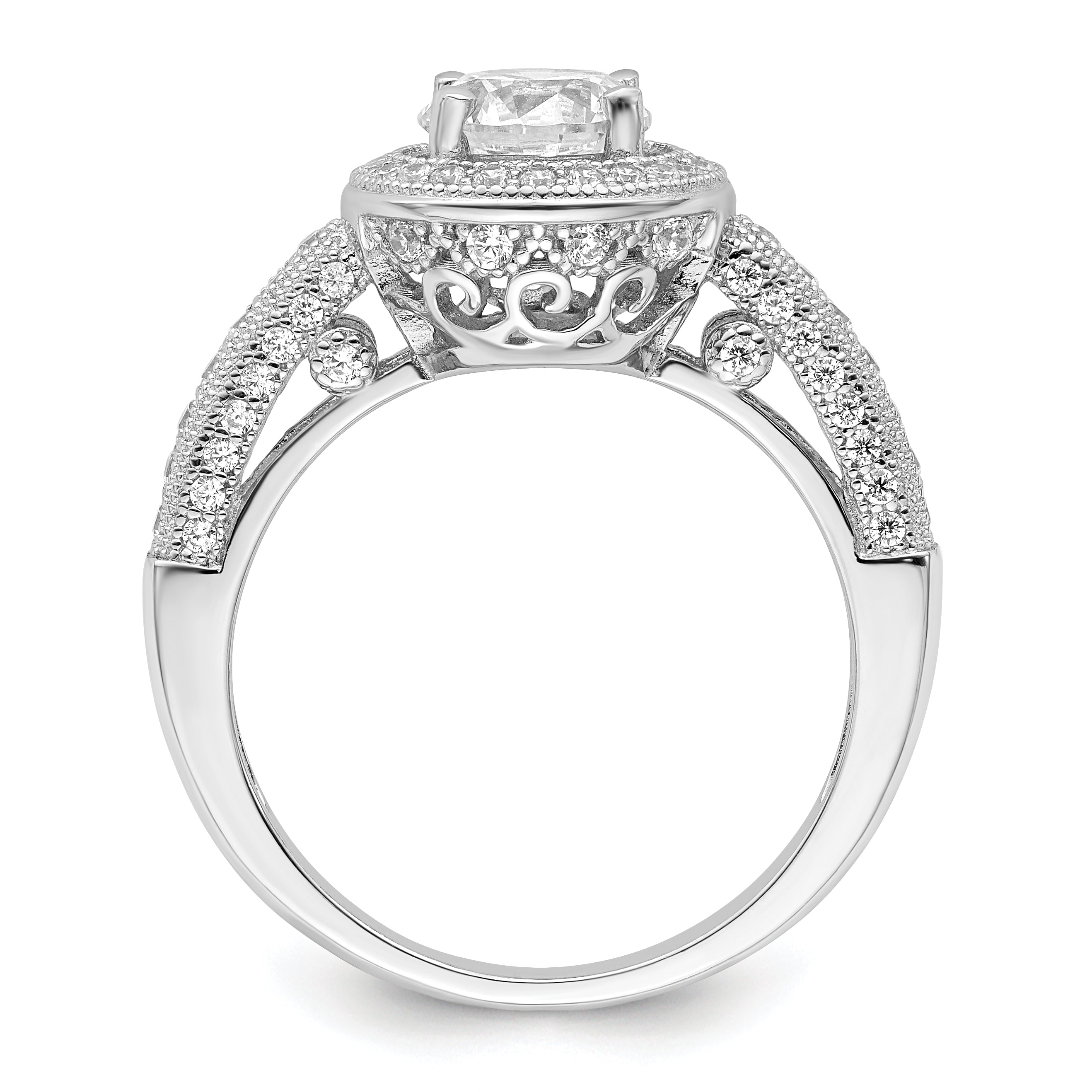 Brilliant Embers Sterling Silver Rhodium-plated 81 Stone Halo Micro PavÃƒÂ¢Ã‚â‚¬Ã‚Å¡ CZ Ring Secondary image