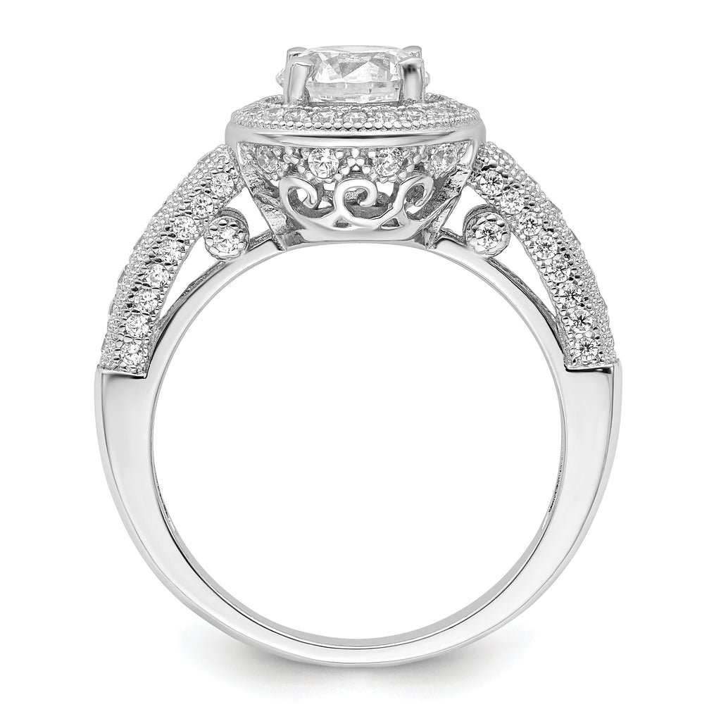 Brilliant Embers Sterling Silver Rhodium-plated 81 Stone Halo Micro PavÃƒÂ¢Ã‚â‚¬Ã‚Å¡ CZ Ring