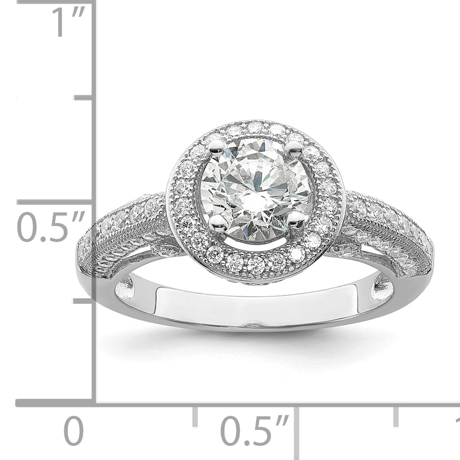Brilliant Embers Sterling Silver Rhodium-plated 81 Stone Halo Micro PavÃƒÂ¢Ã‚â‚¬Ã‚Å¡ CZ Ring