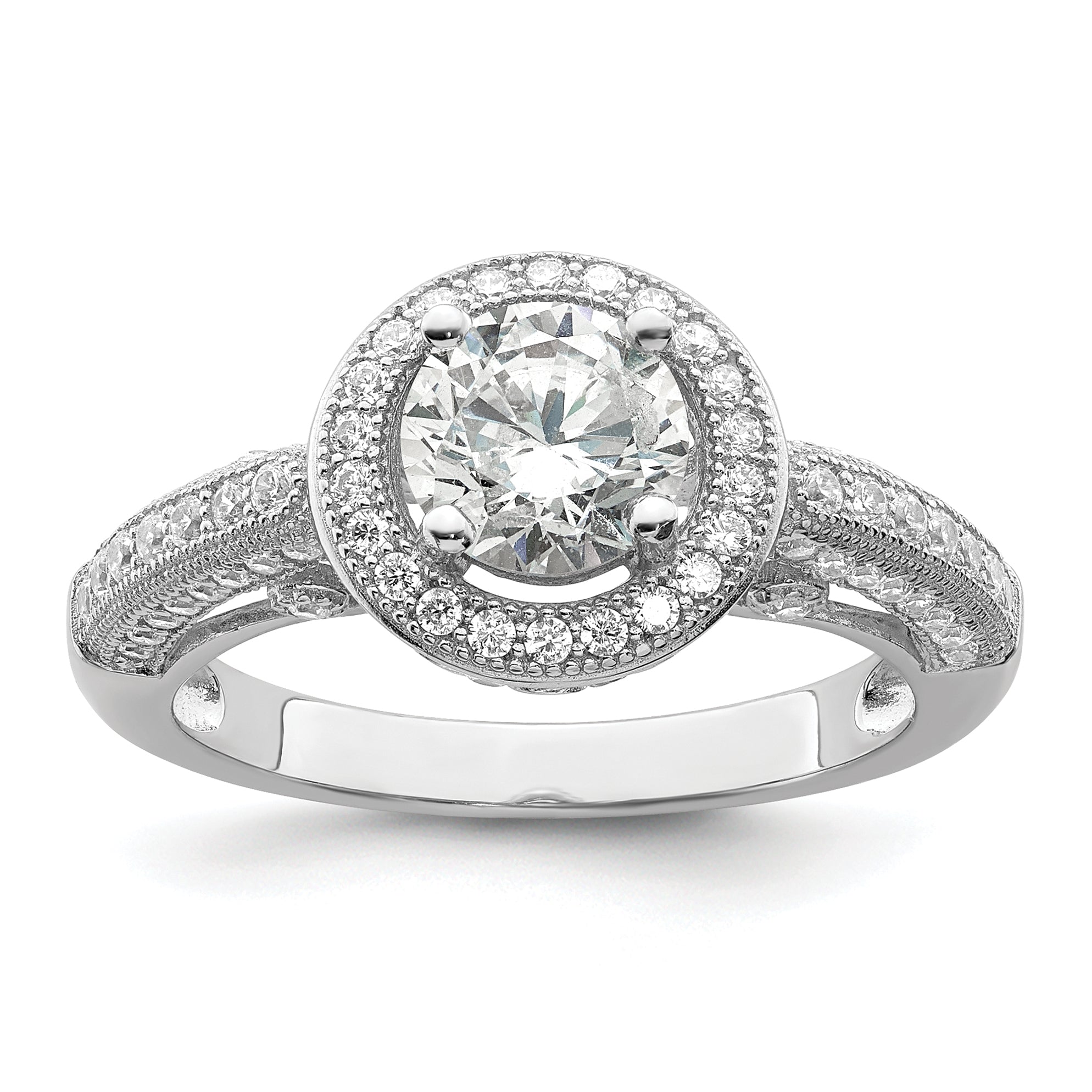 Brilliant Embers Sterling Silver Rhodium-plated 81 Stone Halo Micro Pav‚ CZ Ring Main image