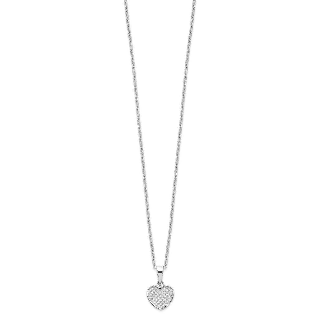 Brilliant Embers Sterling Silver Rhodium-plated 44 Stone 18 inch Micro PavÃƒÆ’Ã†â€™Ãƒâ€šÃ‚Â¢ÃƒÆ’Ã‚Â¢Ãƒâ€šÃ¢â‚¬Å¡Ãƒâ€šÃ‚Â¬ÃƒÆ’Ã¢â‚¬Â¦Ãƒâ€šÃ‚Â¡ CZ Heart Necklace with 2 Inch Extender