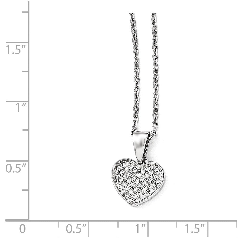 Sterling Silver & CZ Brilliant Embers Polished Heart Necklace w/2 ext Neck